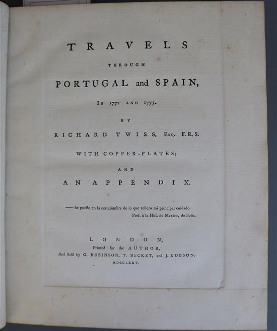 Twiss, Richard - Travels through Portugal and Spain, 4to, contemporary calf, with folding maps and 6 plates,